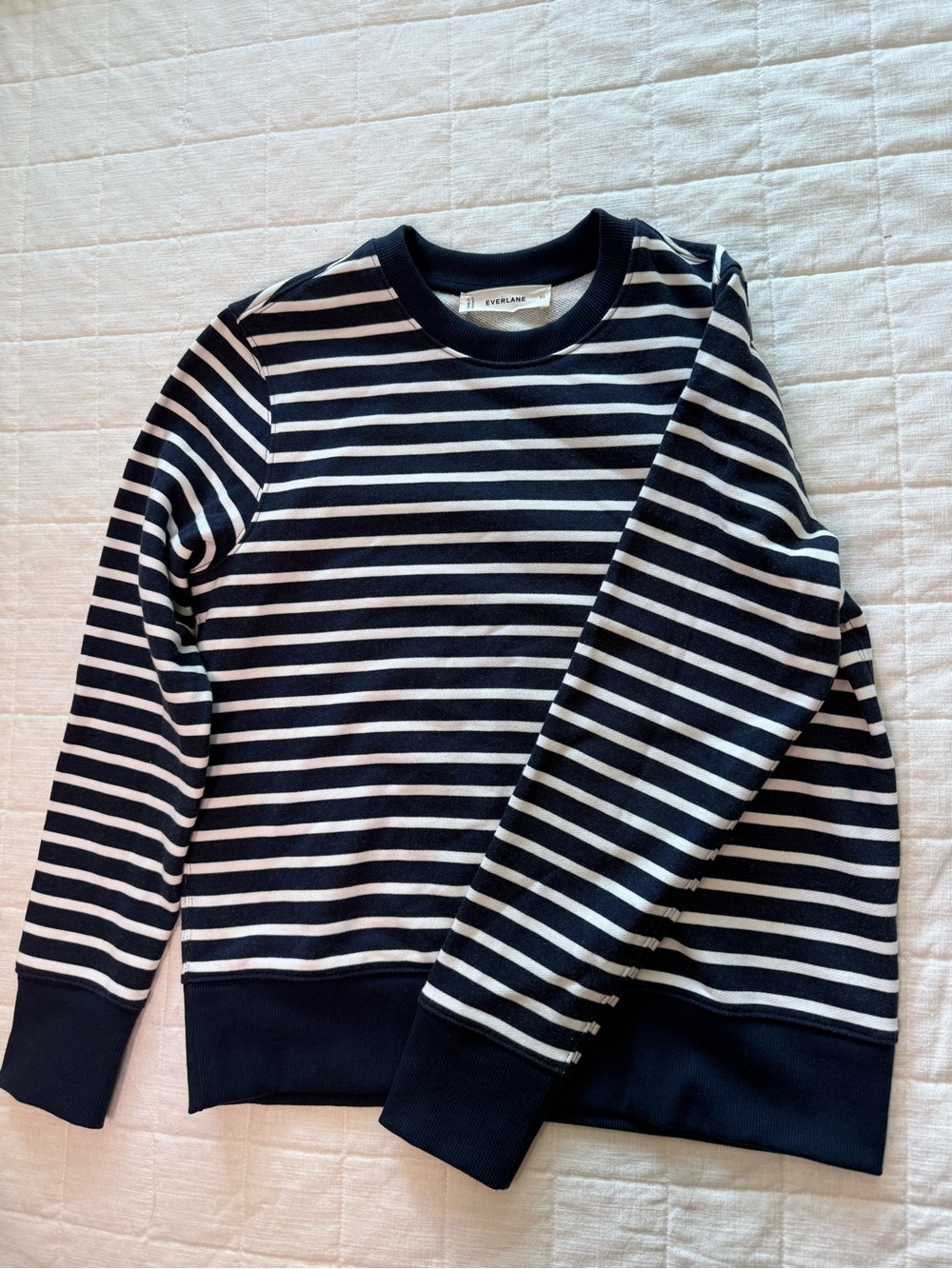 Everlane Navy and White Striped Crewneck Sweater